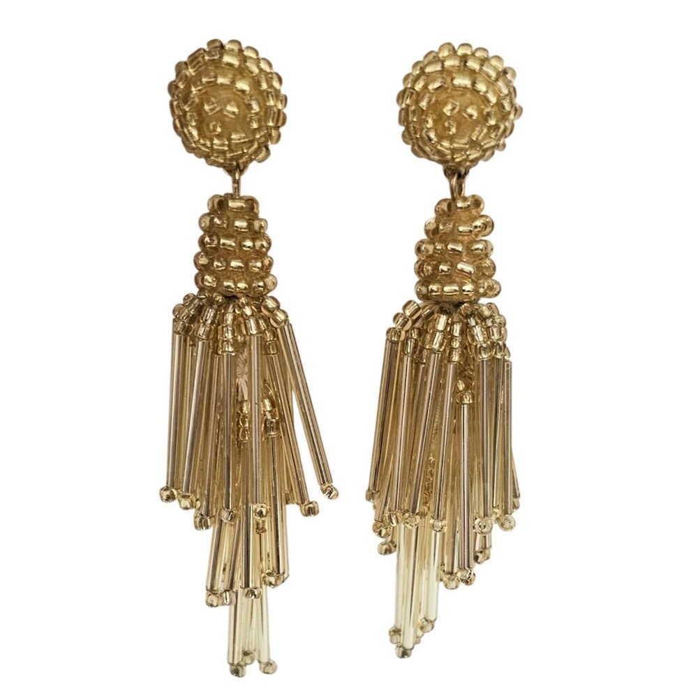 J. Crew Class Gold Seed Tube Beaded Tassel Post Earrings, J60
